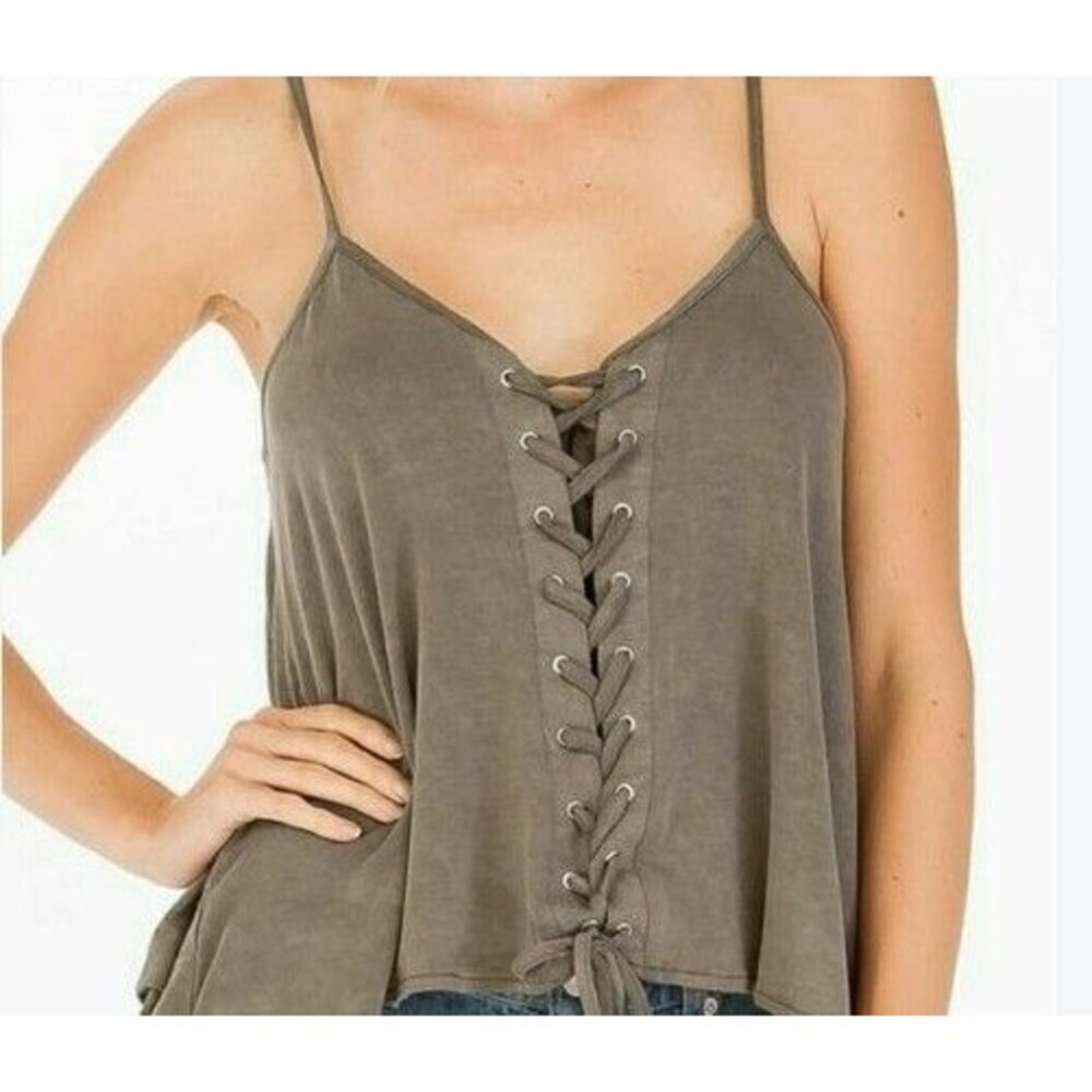 American Eagle Soft & Sexy Green Lace-Up Cami Tank Top Size M